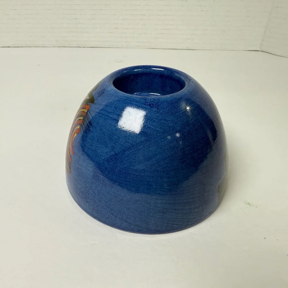 KMK Keramik Candle Holder Blue West German Pottery geometric signed mid-century